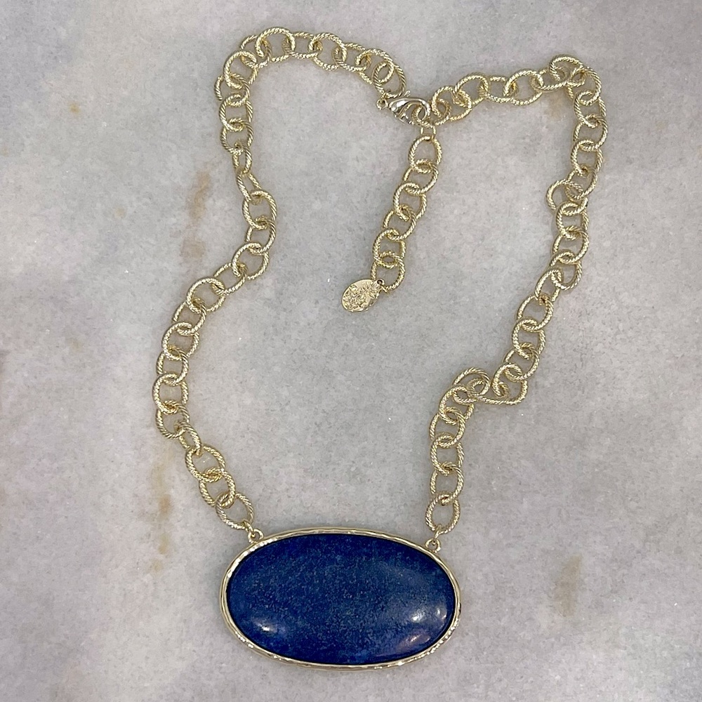 Lapis Lazuli Oval Pendant Fancy Chain Necklace - Picture 4 of 12